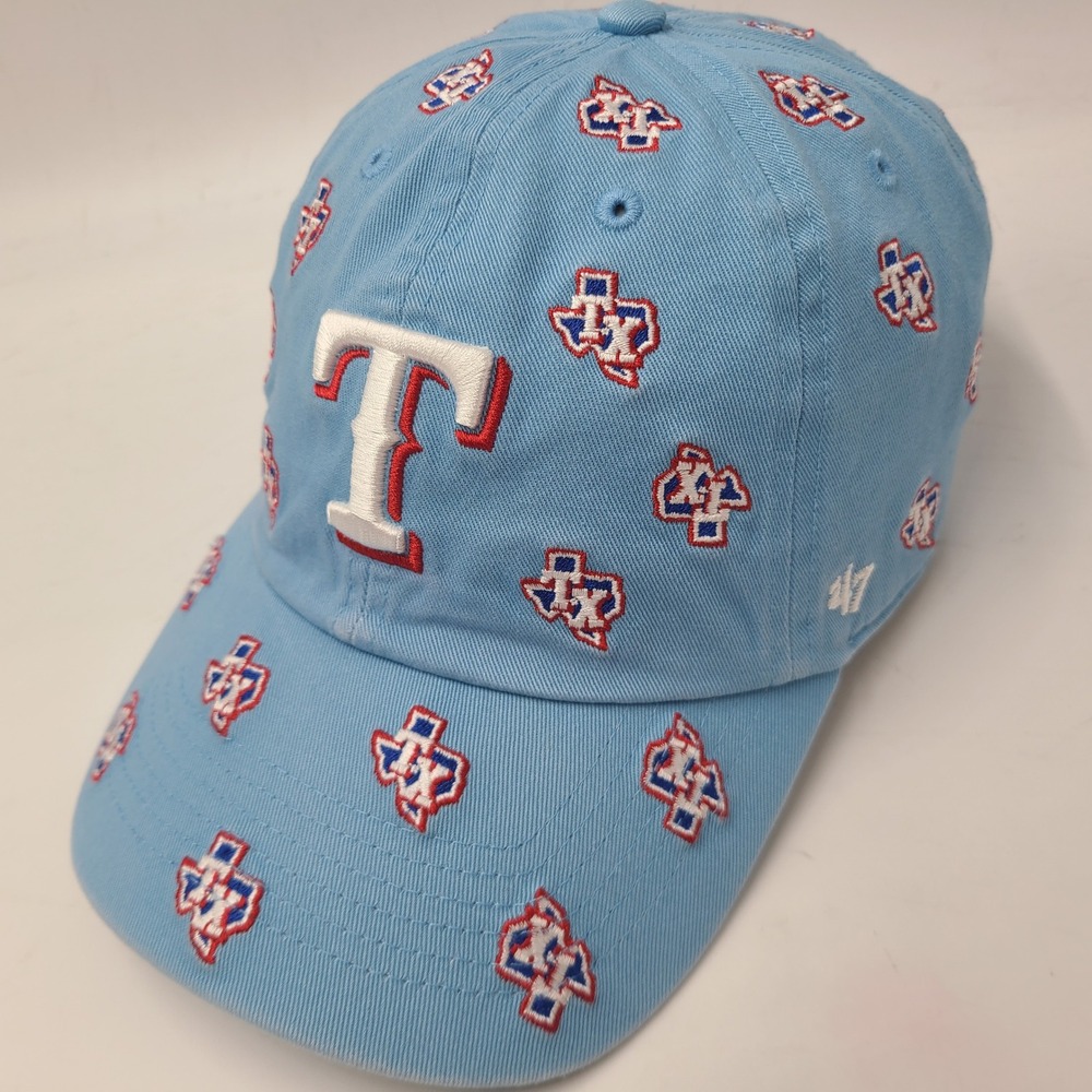Women Texas Rangers Hat Strapback 47 Brand Clean Up Blue White All Over Print